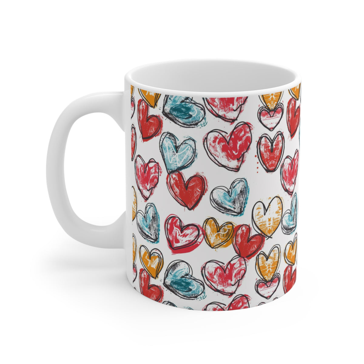 Colorful Heart Design Coffee Mug - Endless Love Pattern Ceramic Cup 235