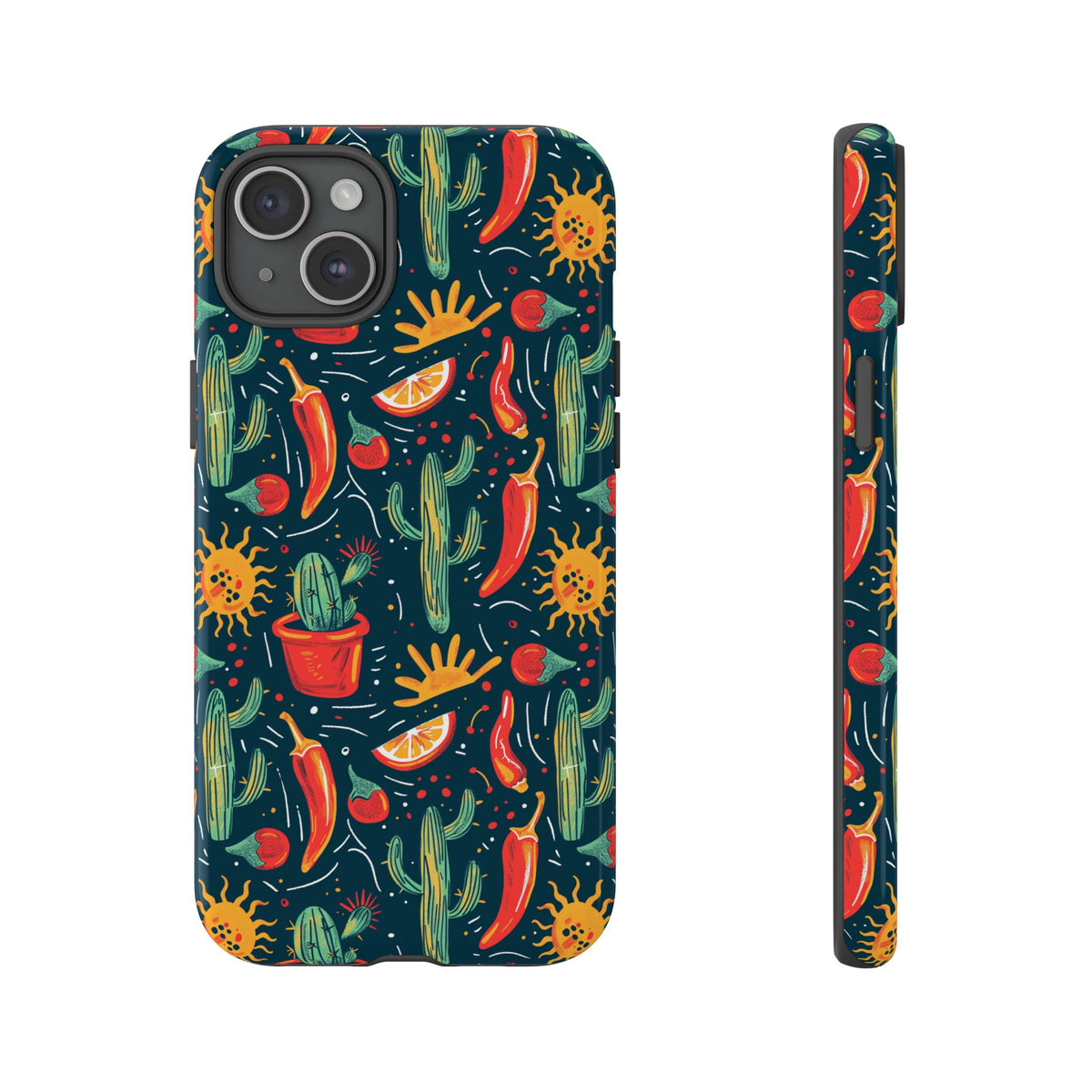 Cactuses, Peppers & Sun Pattern Phone Case – Vibrant Summer Design for Stylish Protection