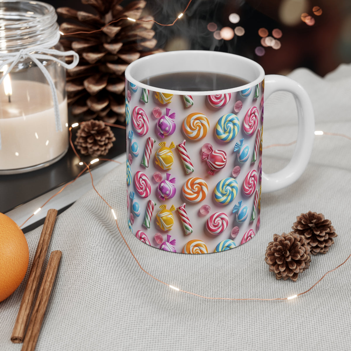 Colorful All-Over Candy Theme Coffee Mug Fun Ceramic Drinkware 100