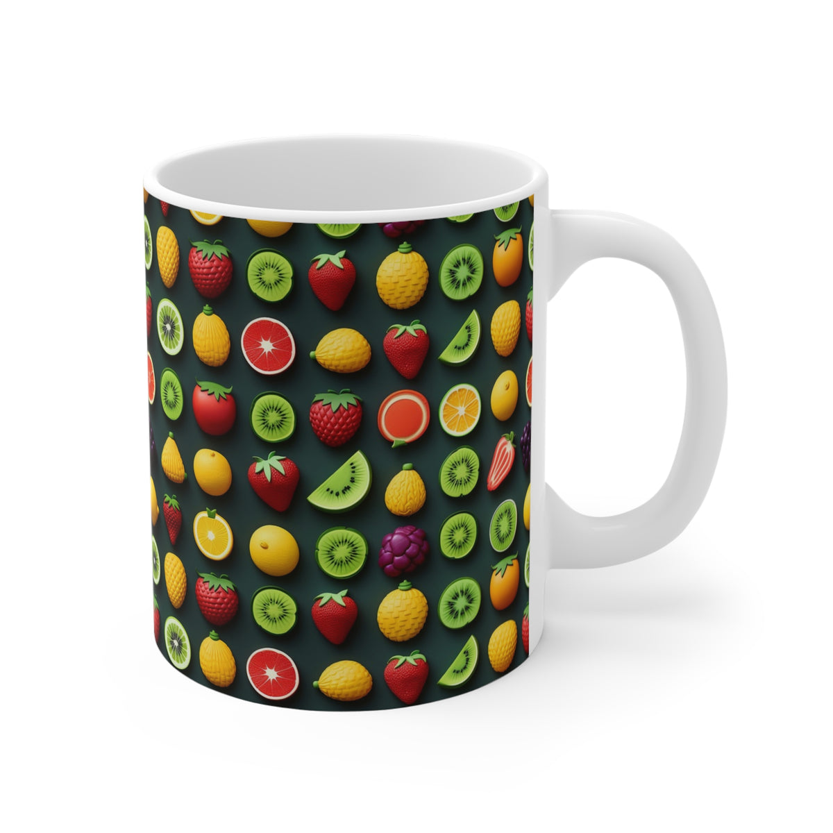 Vibrant Infinite Fruit Pattern Coffee Mug - Unique Ceramic Drinkware 835