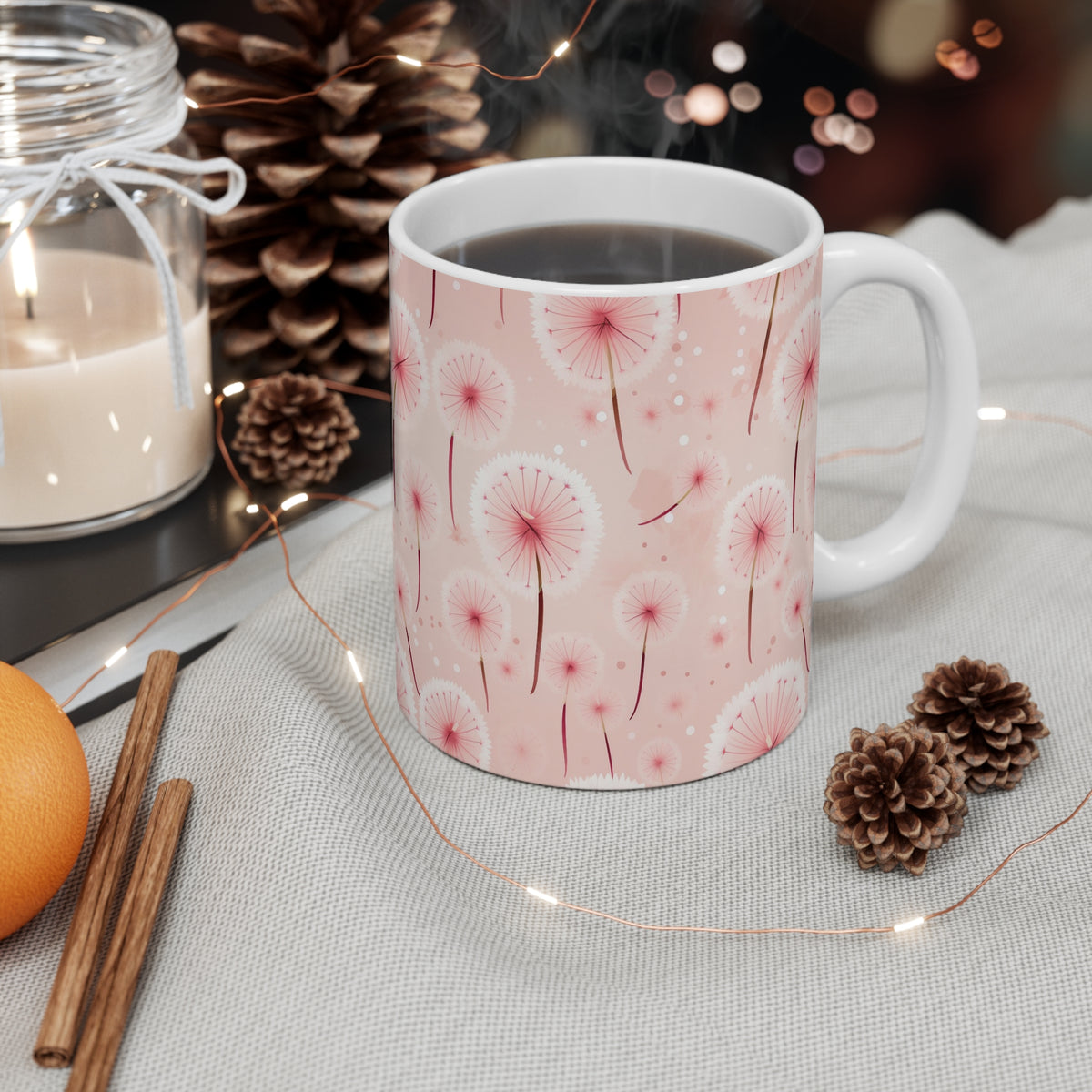 Pink Dandelions Pattern Coffee Cup-Floral Ceramic Mug for Tea and Coffee  (8)