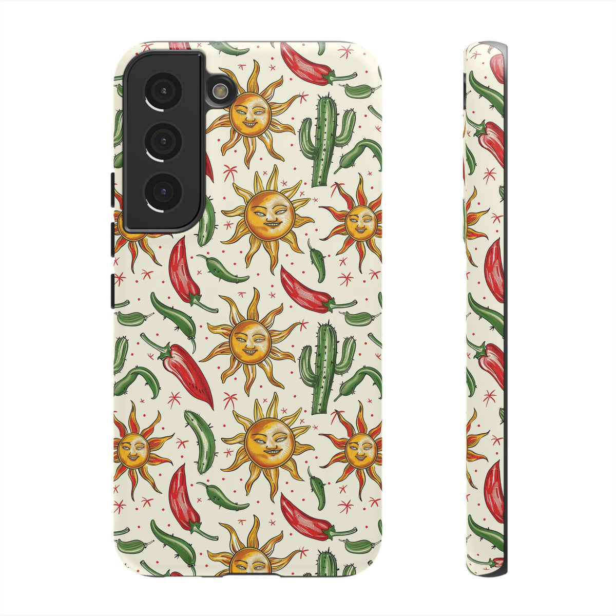 Cactuses, Peppers & Sun Pattern Phone Case – Vibrant Summer Design for Stylish Protection