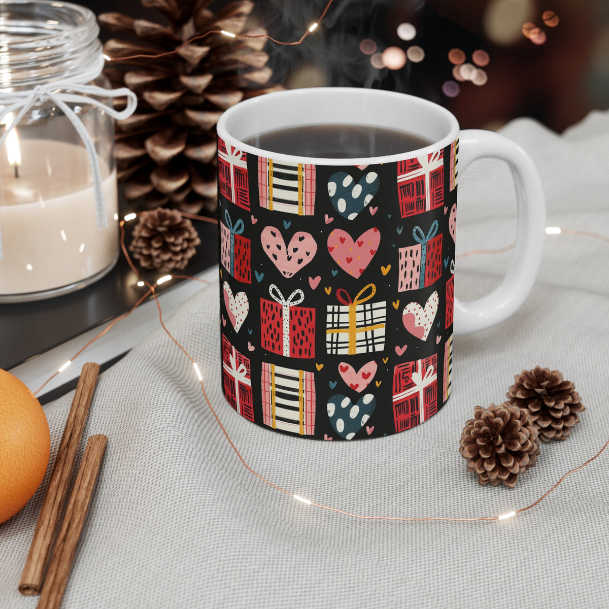 Colorful Heart Design Coffee Mug - Endless Love Pattern Ceramic Cup 466