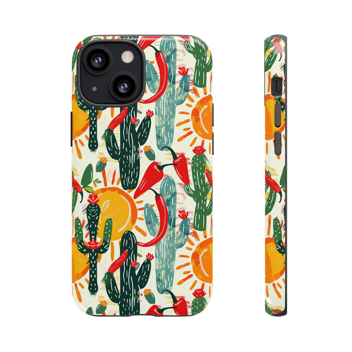 Cactuses, Peppers & Sun Pattern Phone Case – Vibrant Summer Design for Stylish Protection 2