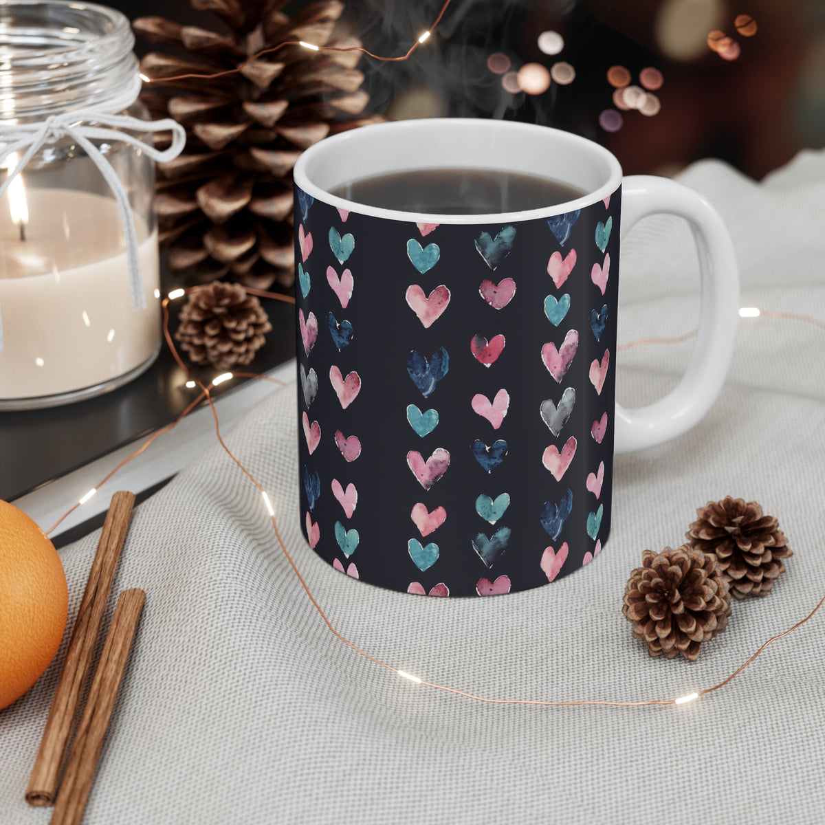 Colorful Heart Design Coffee Mug - Endless Love Pattern Ceramic Cup 710