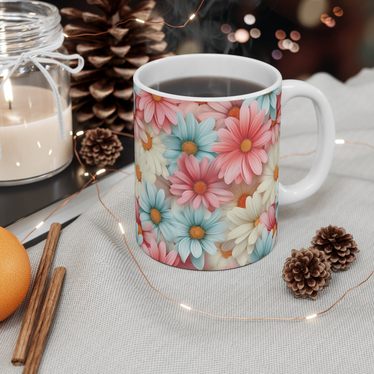 Pastel Daisies Pattern Coffee Cup-Floral Ceramic Mug for Tea and Coffee  (6)