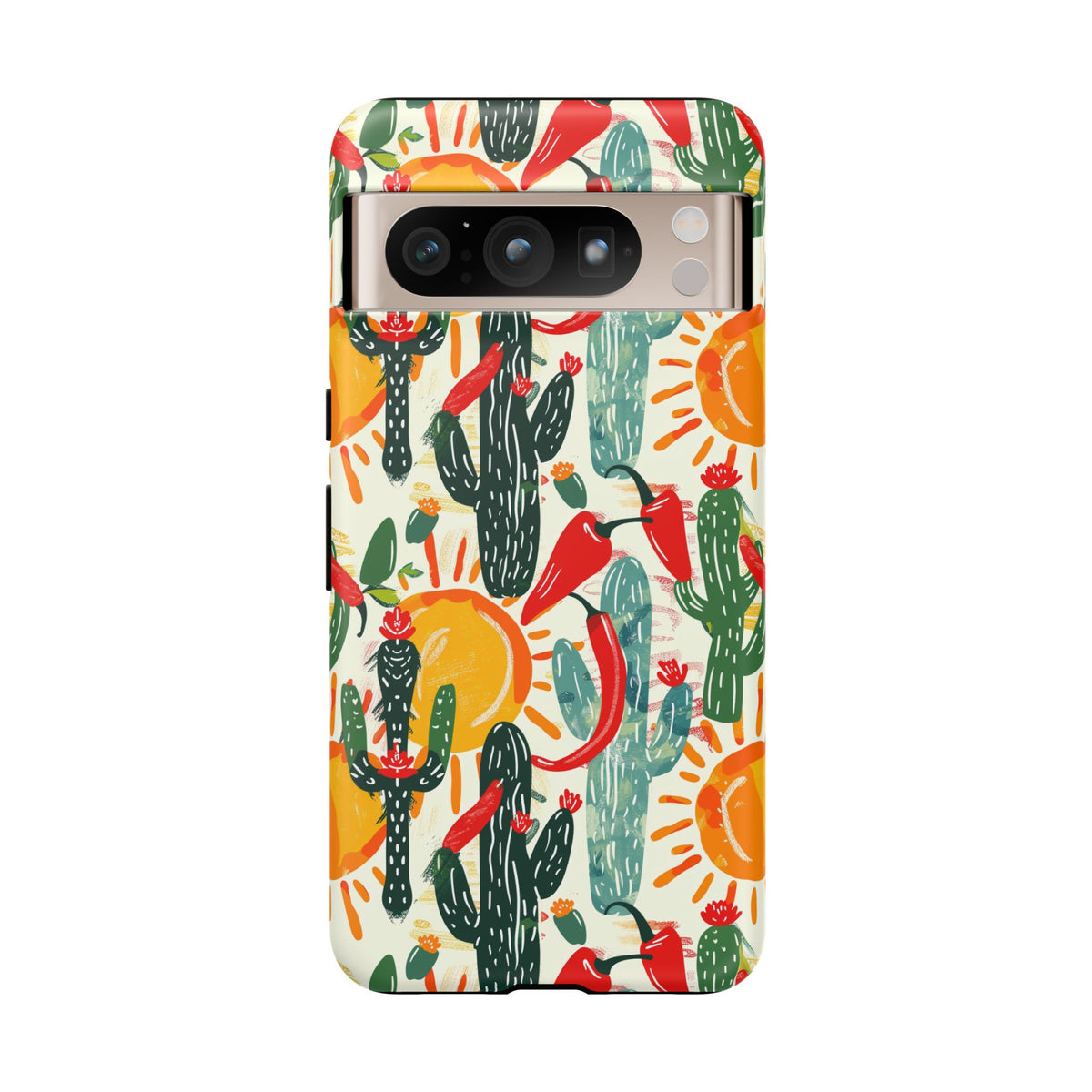 Cactuses, Peppers & Sun Pattern Phone Case – Vibrant Summer Design for Stylish Protection 2