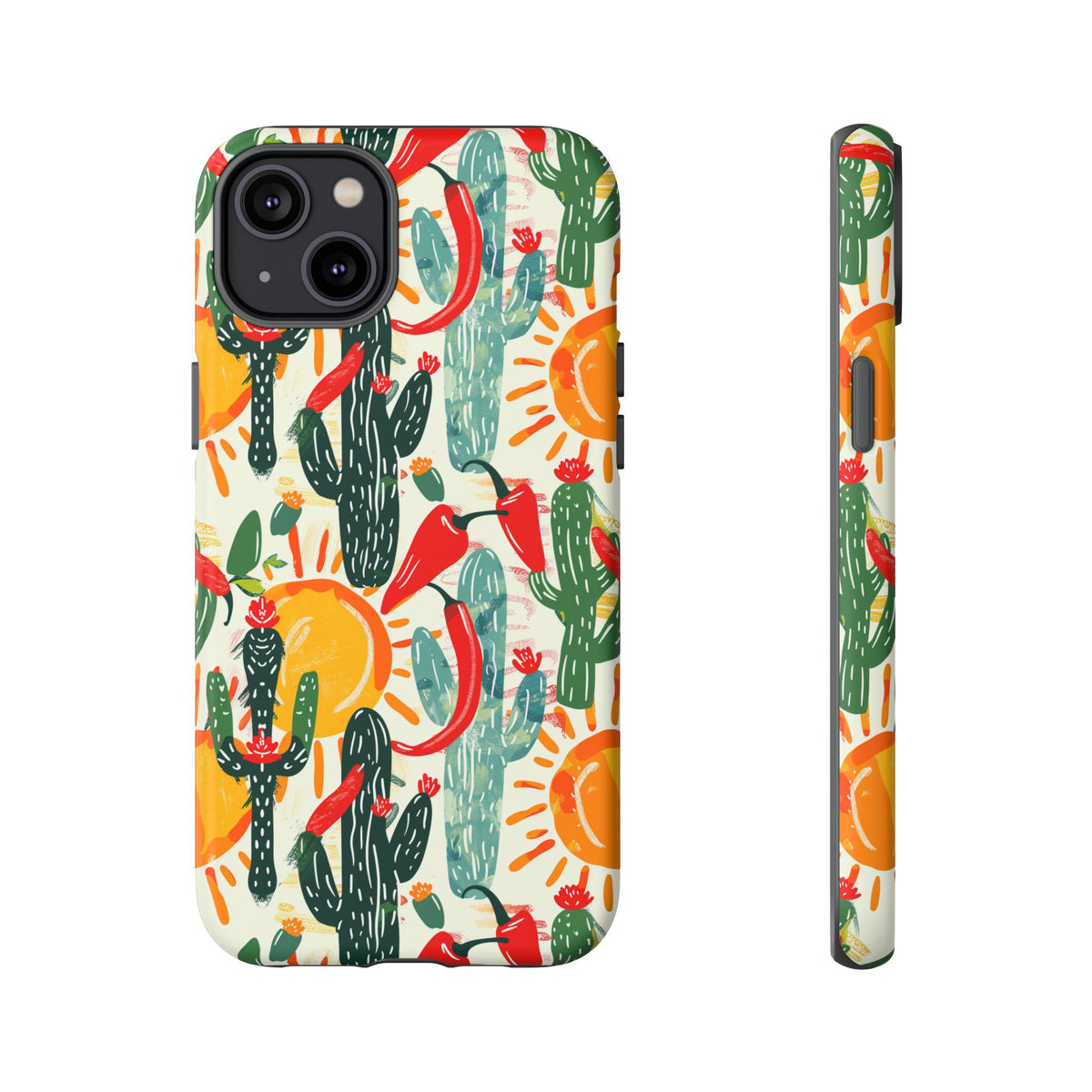 Cactuses, Peppers & Sun Pattern Phone Case – Vibrant Summer Design for Stylish Protection 2