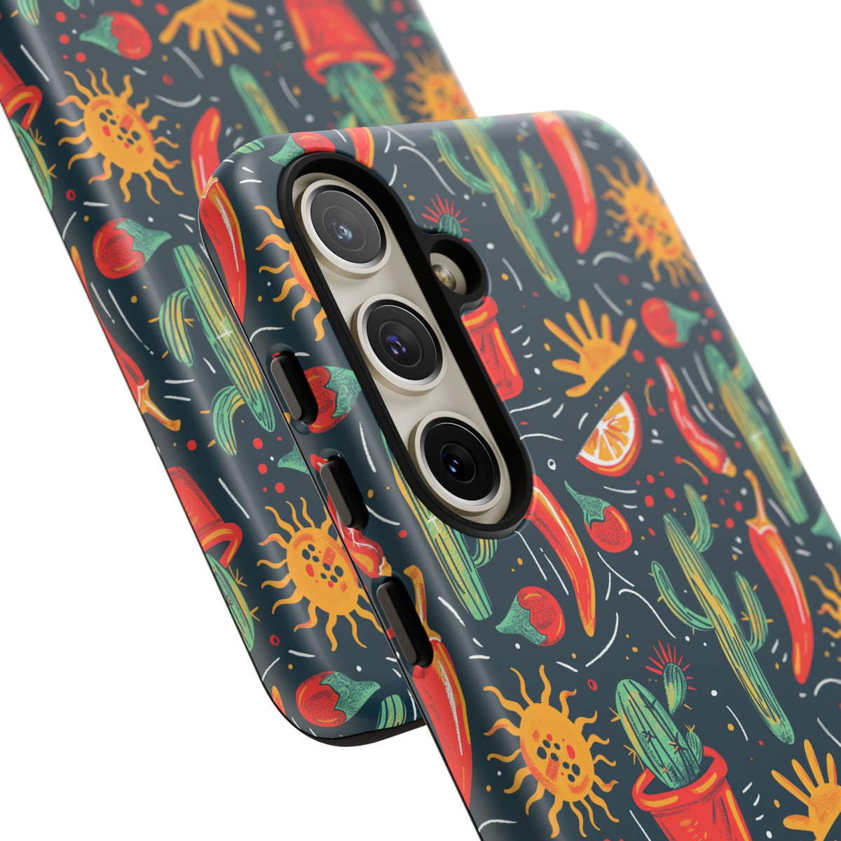 Cactuses, Peppers & Sun Pattern Phone Case – Vibrant Summer Design for Stylish Protection