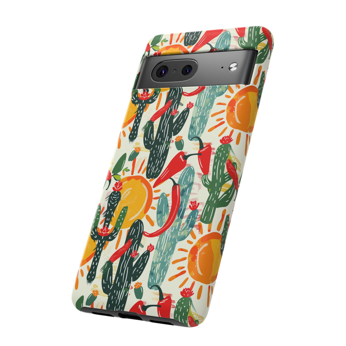 Cactuses, Peppers & Sun Pattern Phone Case – Vibrant Summer Design for Stylish Protection 2