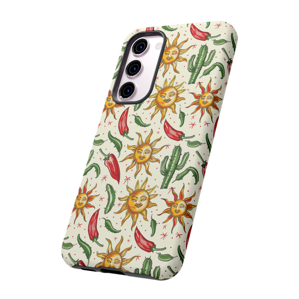 Cactuses, Peppers & Sun Pattern Phone Case – Vibrant Summer Design for Stylish Protection