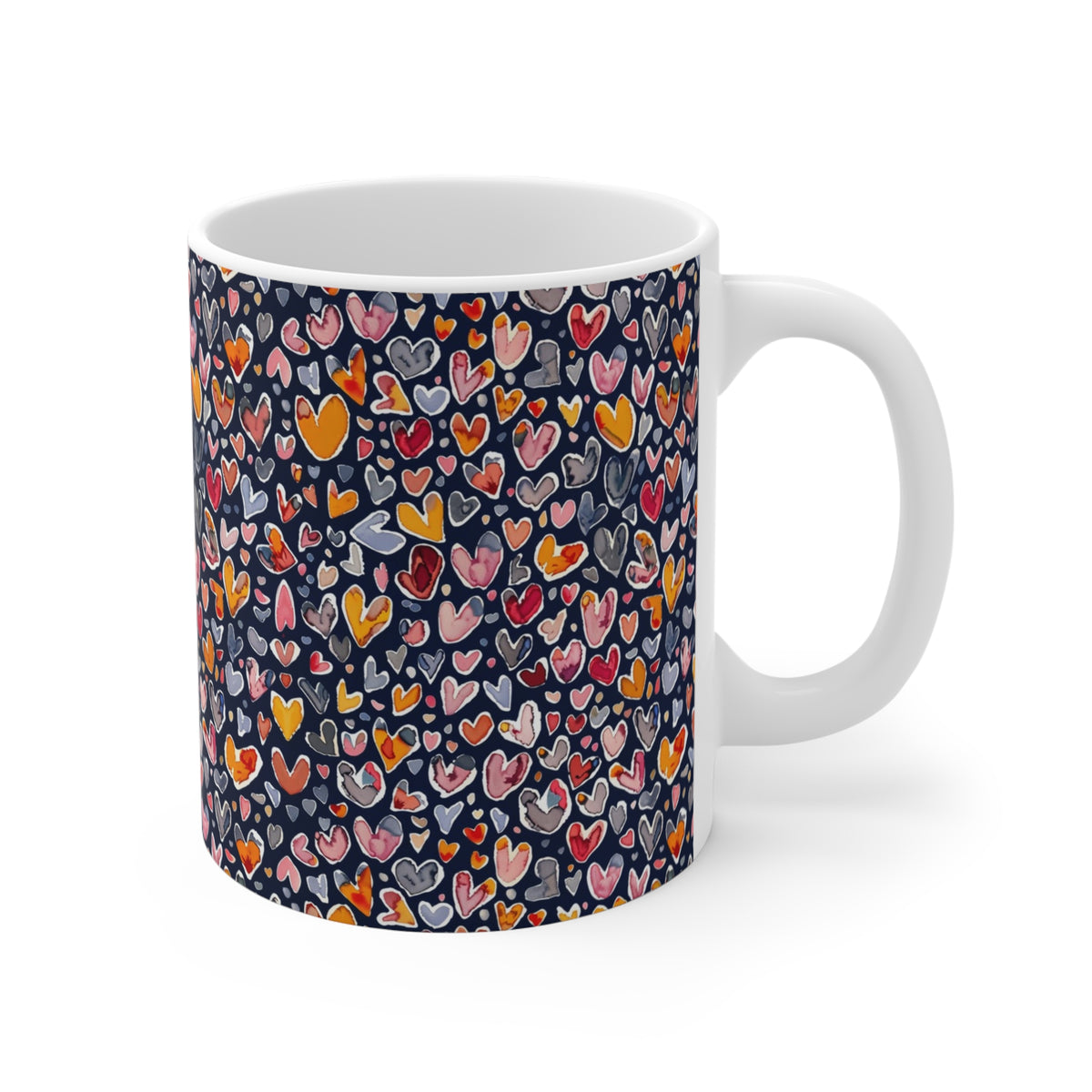 Colorful Heart Design Coffee Mug - Endless Love Pattern Ceramic Cup 645