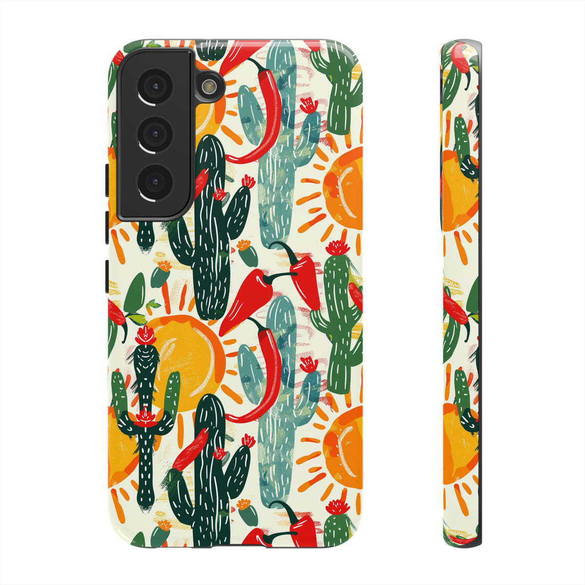 Cactuses, Peppers & Sun Pattern Phone Case – Vibrant Summer Design for Stylish Protection 2