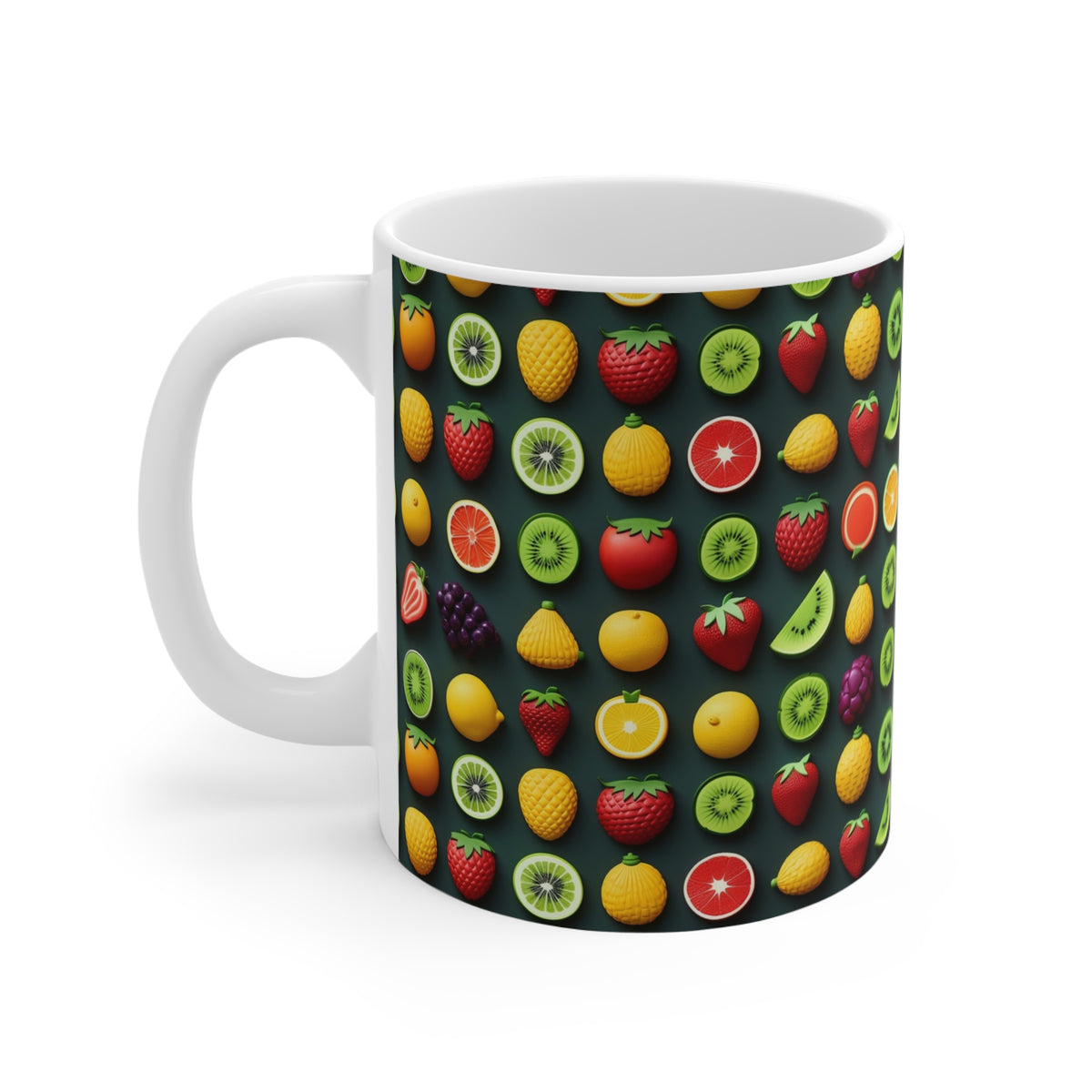 Vibrant Infinite Fruit Pattern Coffee Mug - Unique Ceramic Drinkware 835