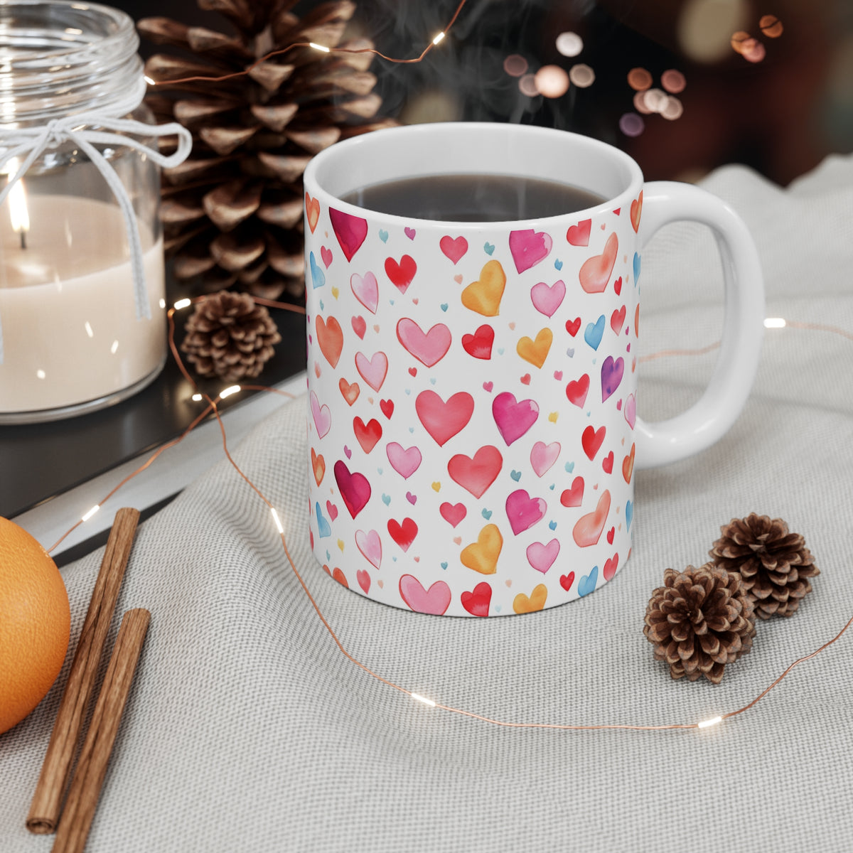Colorful Heart Design Coffee Mug - Endless Love Pattern Ceramic Cup 959