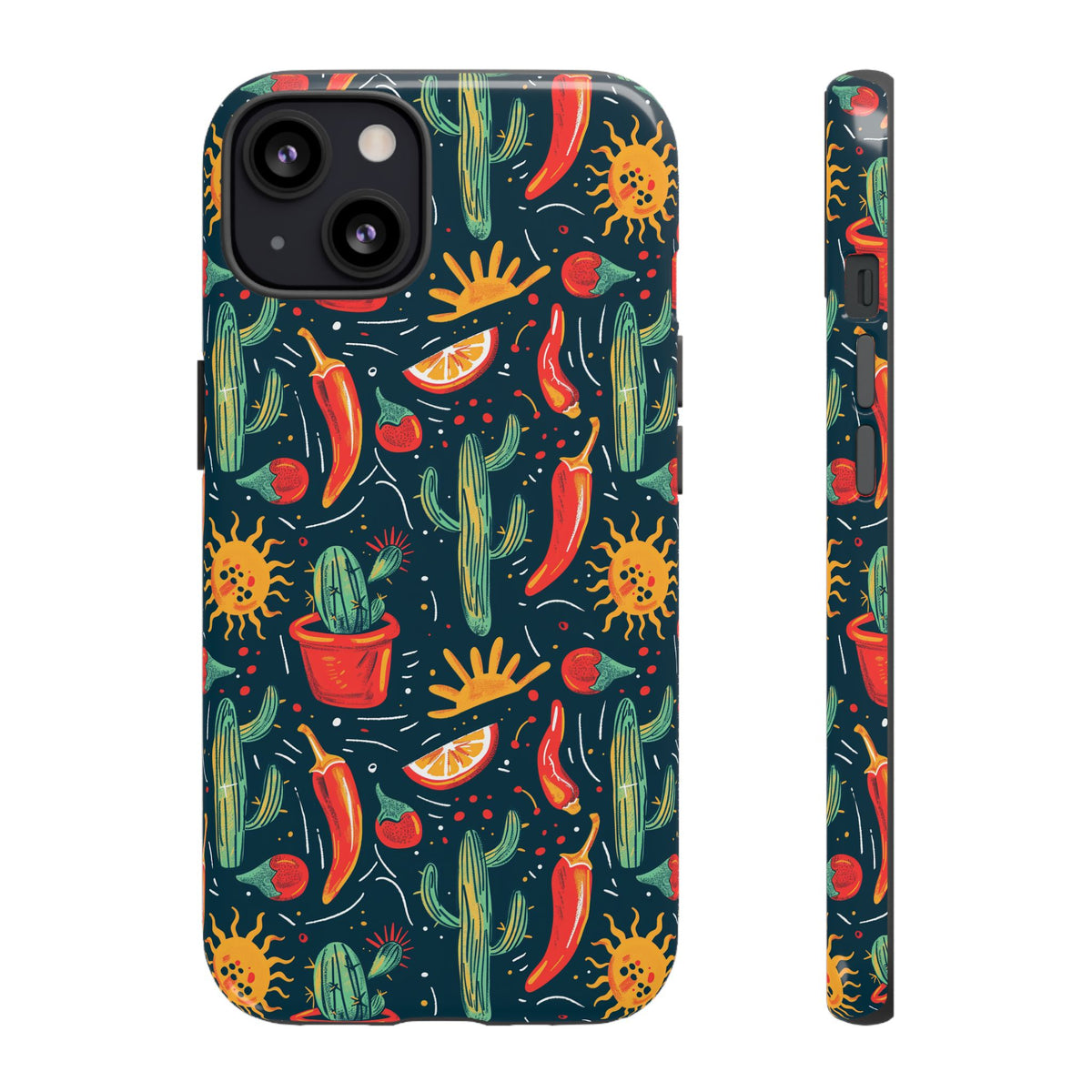 Cactuses, Peppers & Sun Pattern Phone Case – Vibrant Summer Design for Stylish Protection