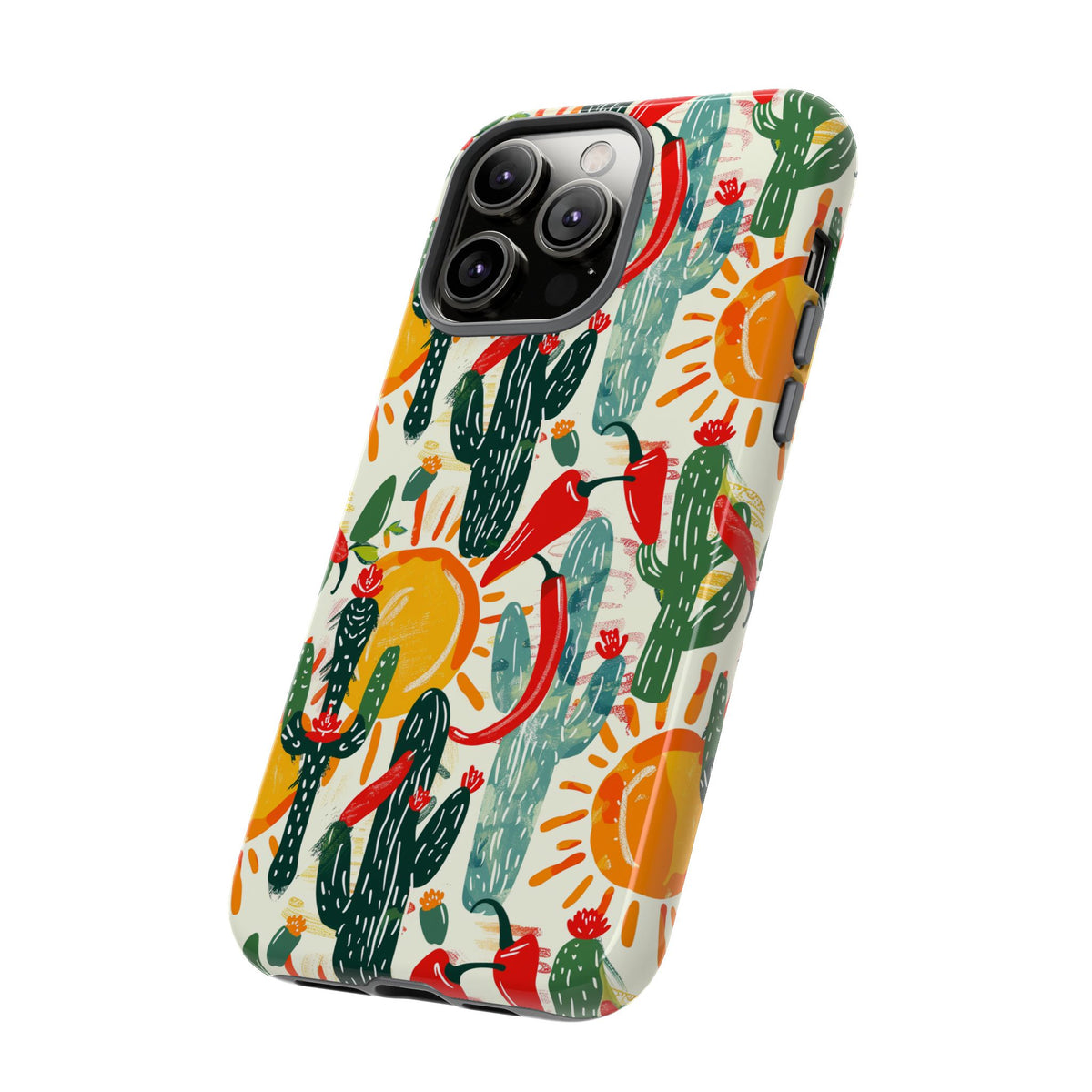 Cactuses, Peppers & Sun Pattern Phone Case – Vibrant Summer Design for Stylish Protection 2