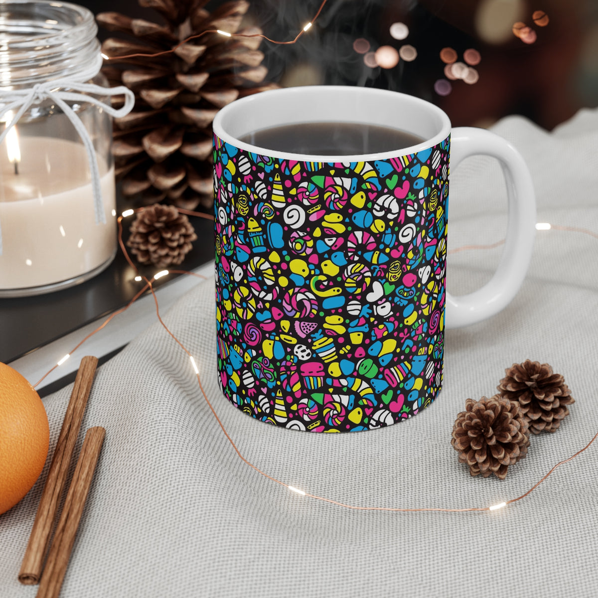 Colorful All-Over Candy Theme Coffee Mug Fun Ceramic Drinkware 278