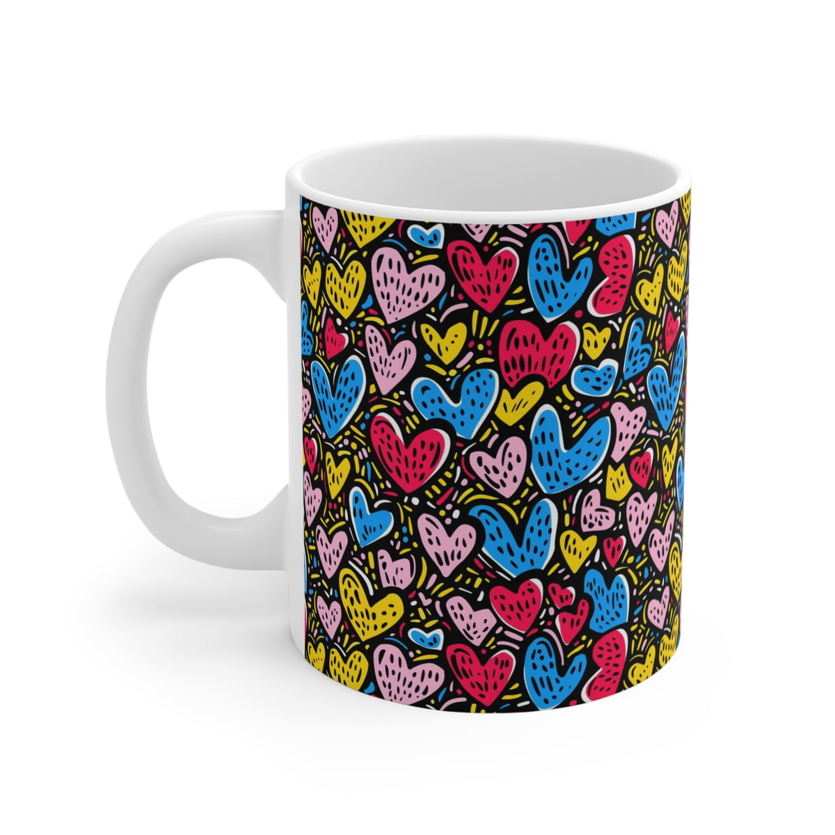 Colorful Heart Design Coffee Mug - Endless Love Pattern Ceramic Cup 251