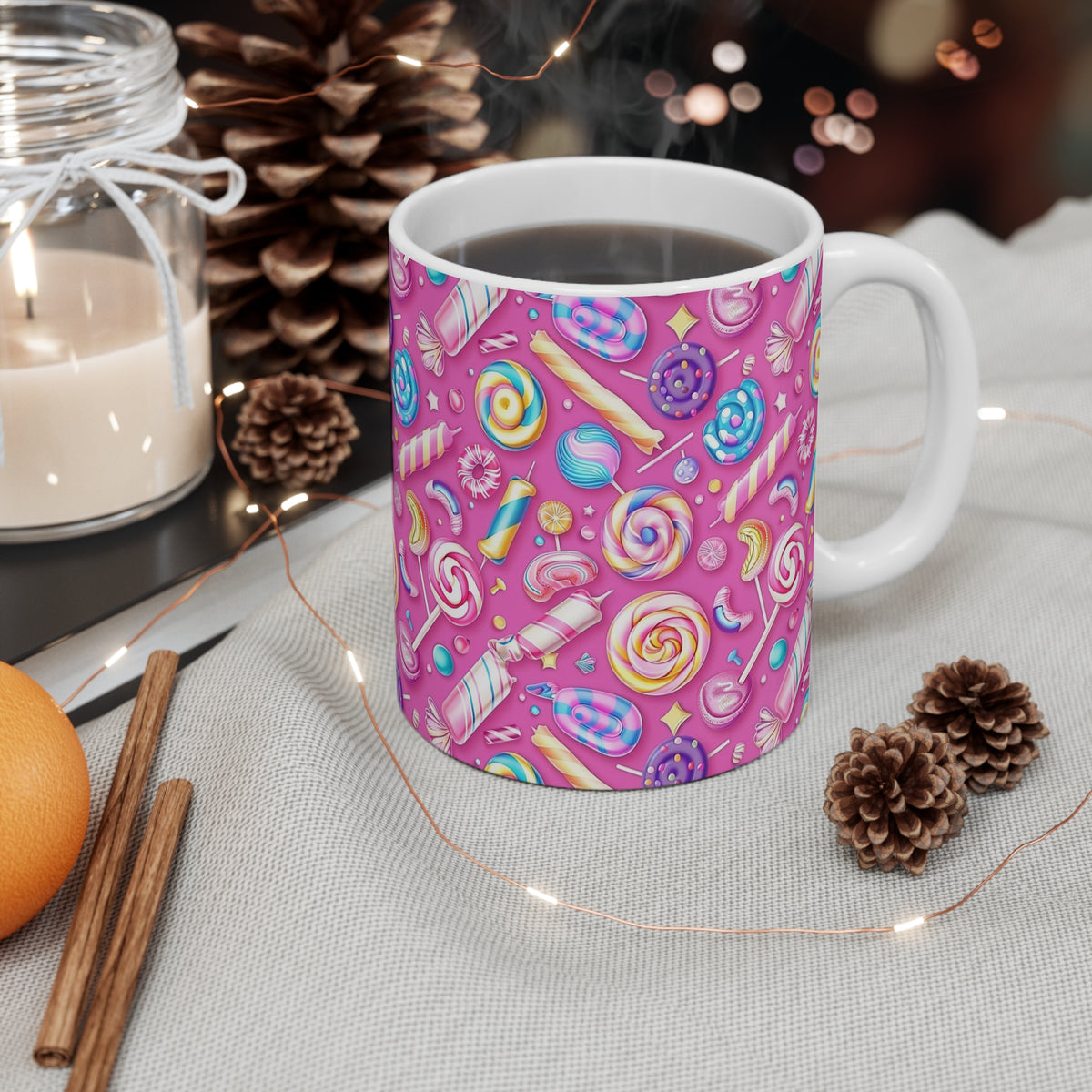 Colorful All-Over Candy Theme Coffee Mug Fun Ceramic Drinkware 440