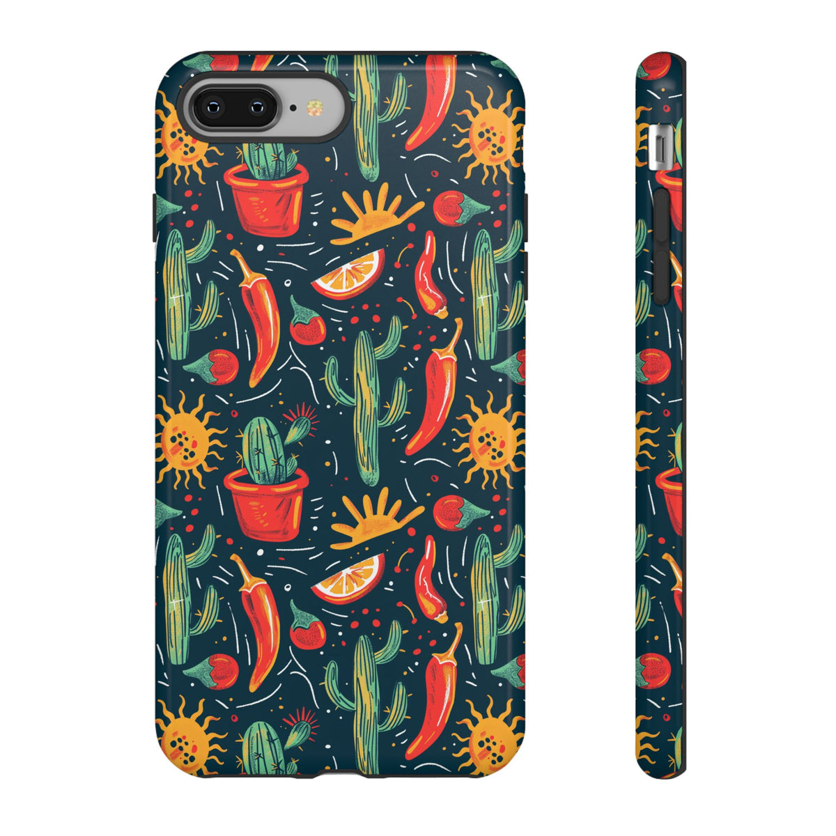 Cactuses, Peppers & Sun Pattern Phone Case – Vibrant Summer Design for Stylish Protection