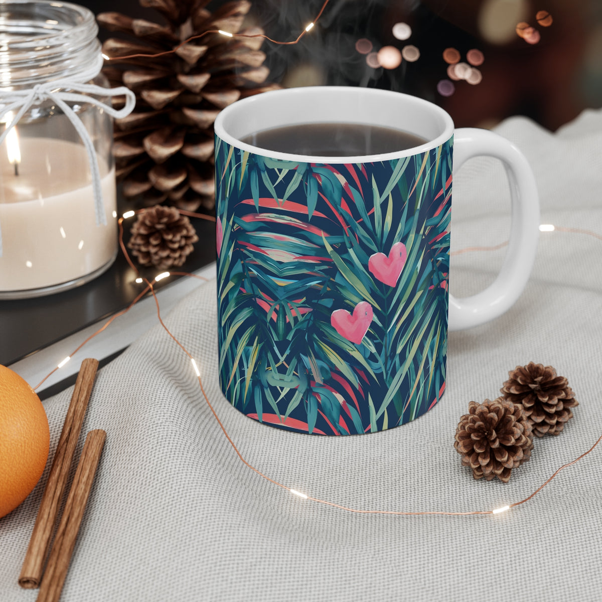 Colorful Heart Design Coffee Mug - Endless Love Pattern Ceramic Cup 890