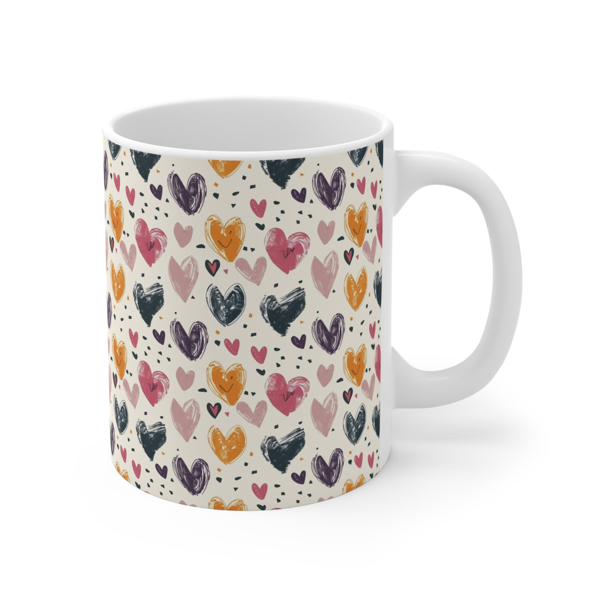 Colorful Heart Design Coffee Mug - Endless Love Pattern Ceramic Cup 650
