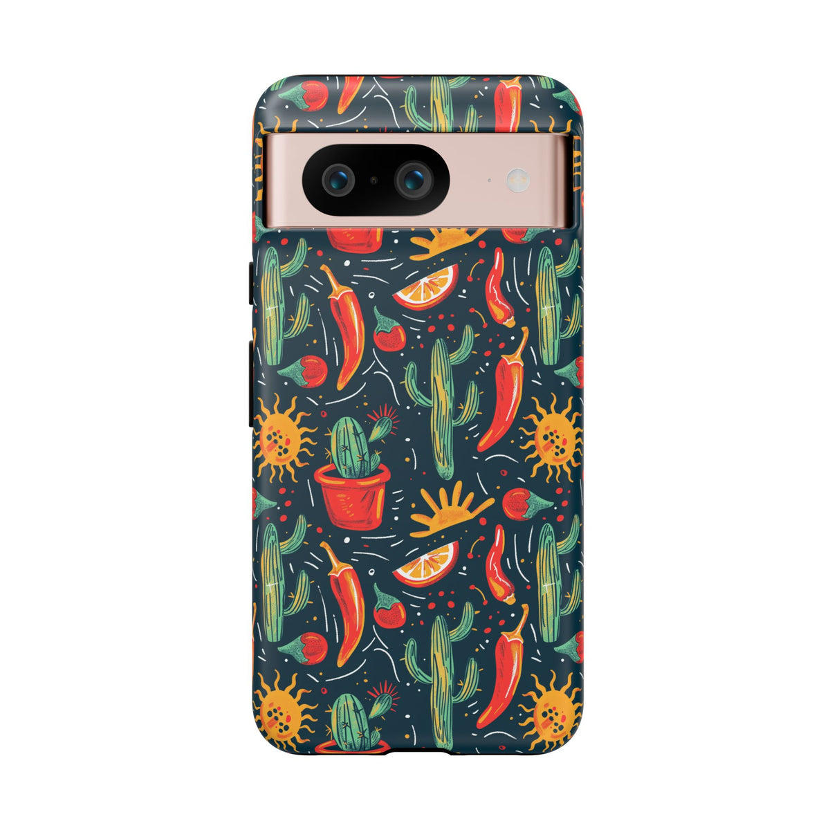 Cactuses, Peppers & Sun Pattern Phone Case – Vibrant Summer Design for Stylish Protection