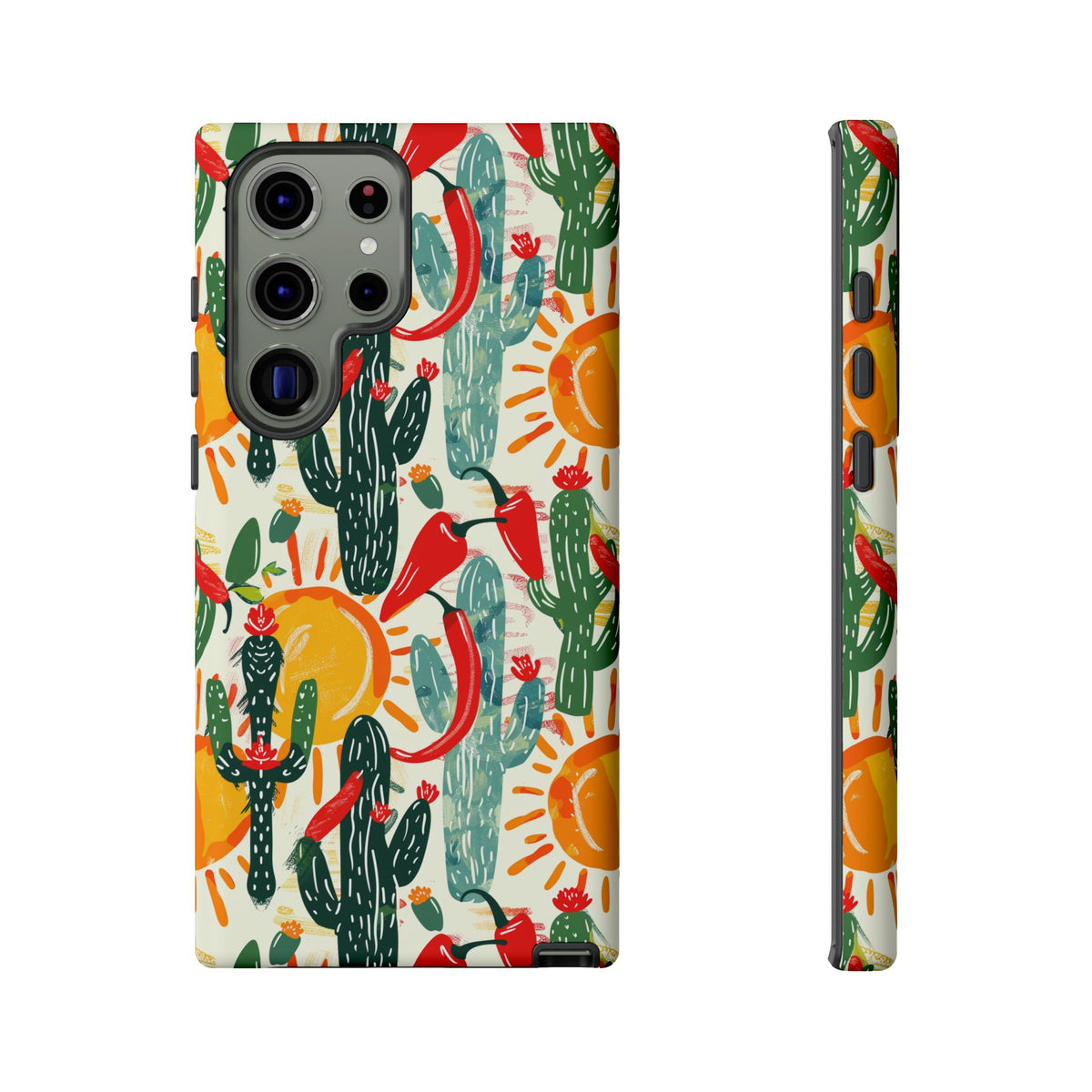 Cactuses, Peppers & Sun Pattern Phone Case – Vibrant Summer Design for Stylish Protection 2