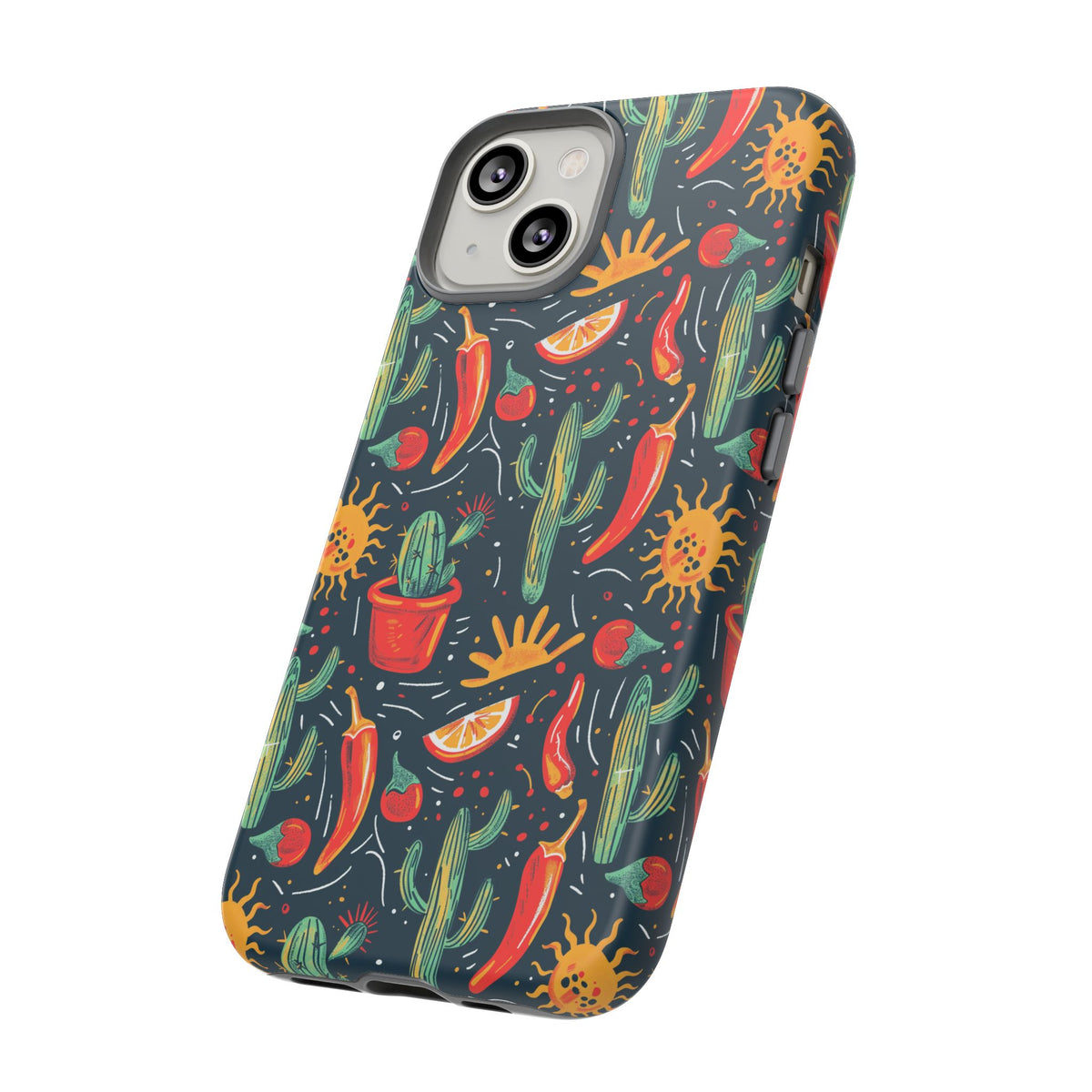 Cactuses, Peppers & Sun Pattern Phone Case – Vibrant Summer Design for Stylish Protection