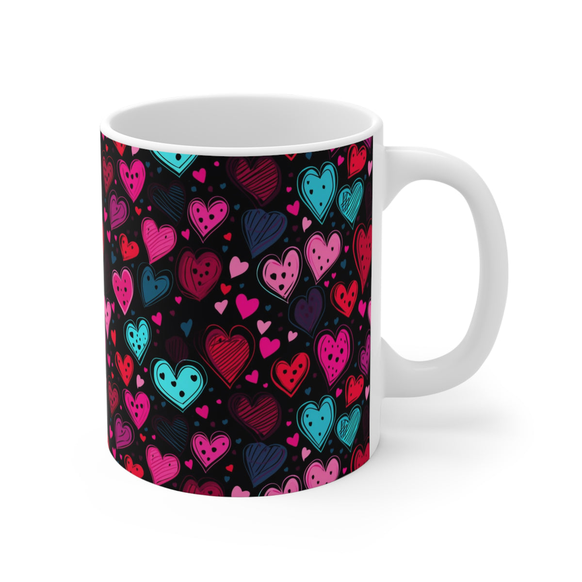 Colorful Heart Design Coffee Mug - Endless Love Pattern Ceramic Cup 775