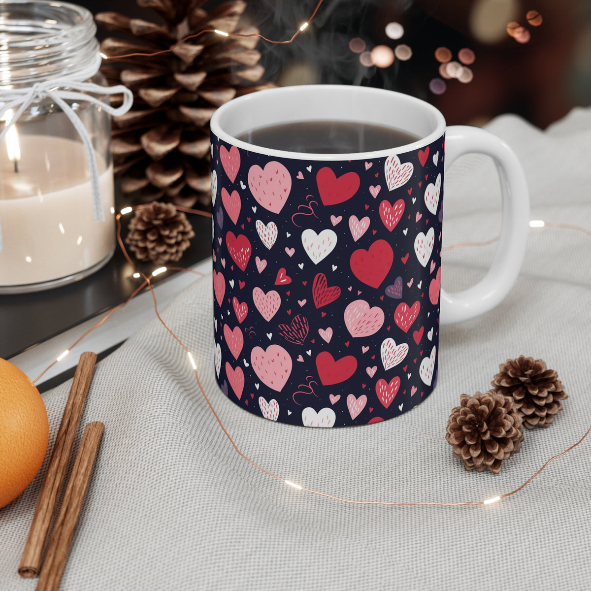 Colorful Heart Design Coffee Mug - Endless Love Pattern Ceramic Cup 115