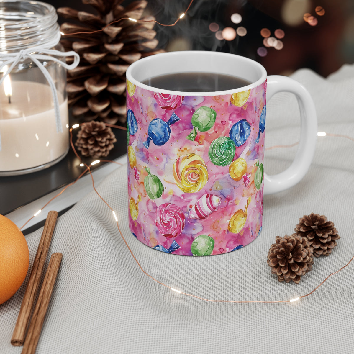 Colorful All-Over Candy Theme Coffee Mug Fun Ceramic Drinkware 378