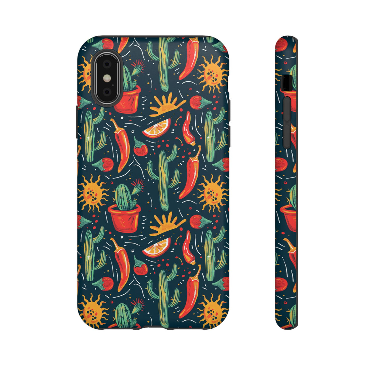 Cactuses, Peppers & Sun Pattern Phone Case – Vibrant Summer Design for Stylish Protection