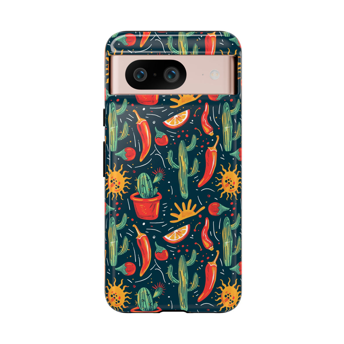 Cactuses, Peppers & Sun Pattern Phone Case – Vibrant Summer Design for Stylish Protection