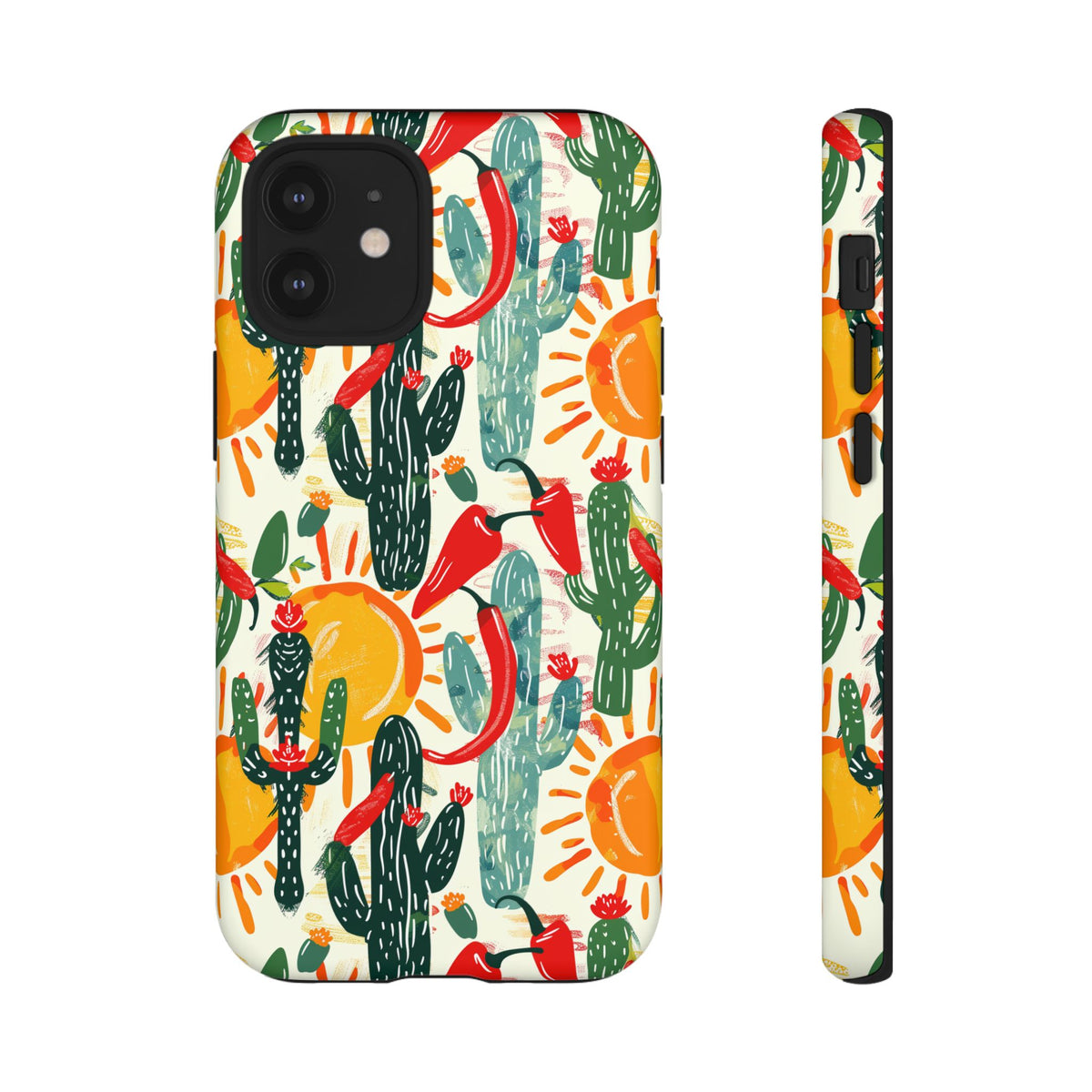 Cactuses, Peppers & Sun Pattern Phone Case – Vibrant Summer Design for Stylish Protection 2