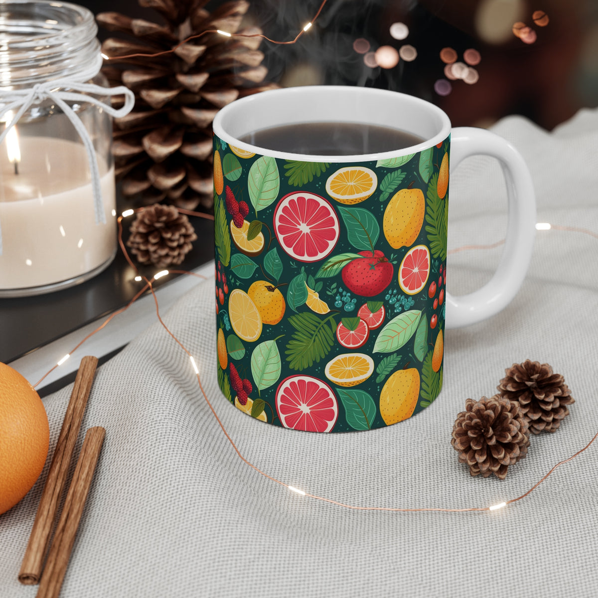 Vibrant Infinite Fruit Pattern Coffee Mug - Unique Ceramic Drinkware 781