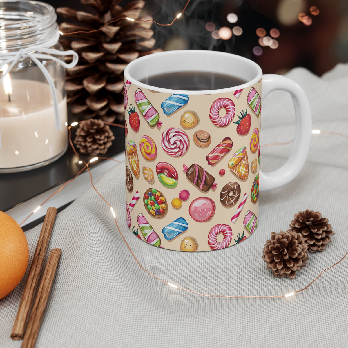 Colorful All-Over Candy Theme Coffee Mug Fun Ceramic Drinkware 498