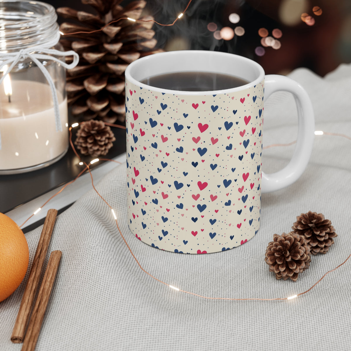 Colorful Heart Design Coffee Mug - Endless Love Pattern Ceramic Cup 166