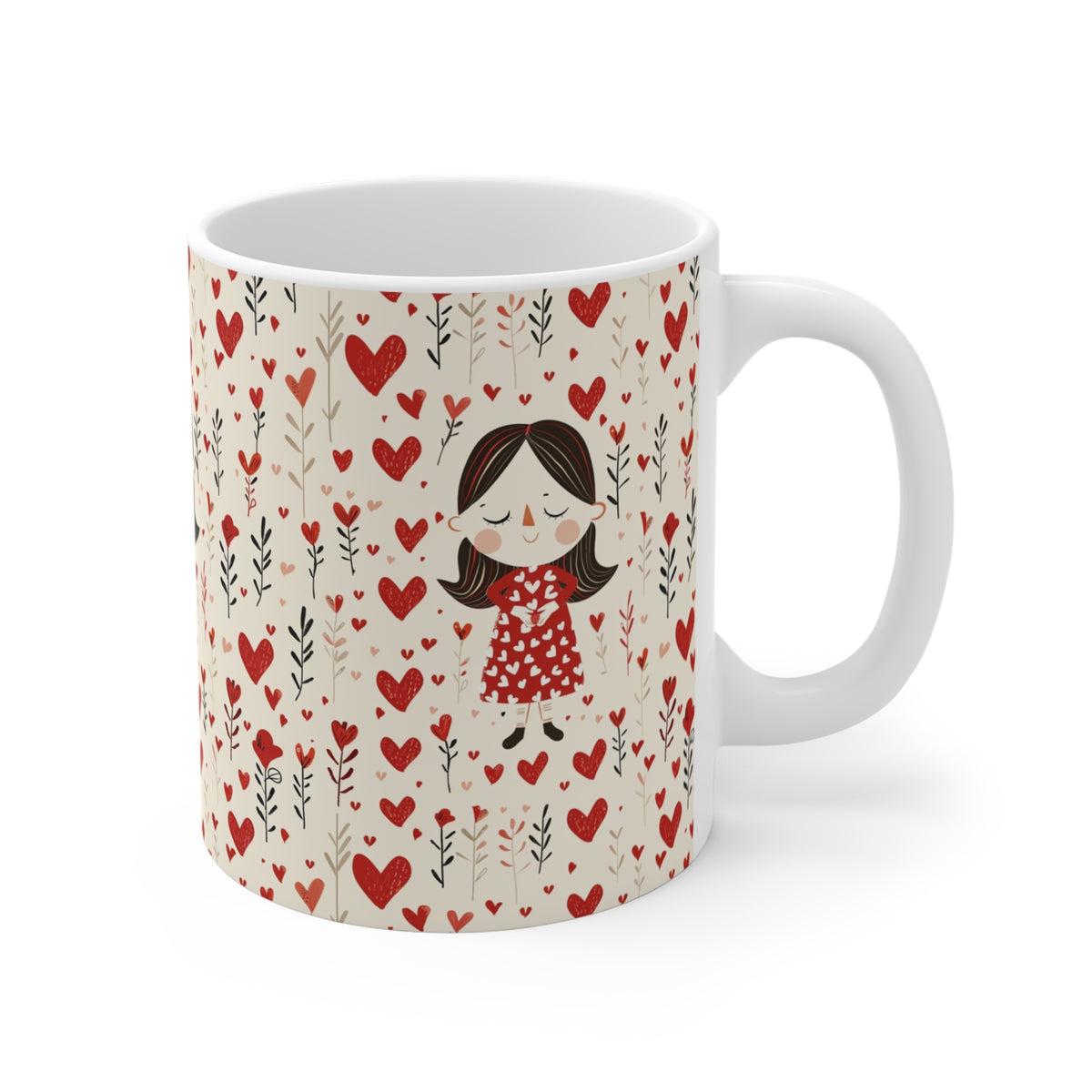Colorful Heart Design Coffee Mug - Endless Love Pattern Ceramic Cup 728