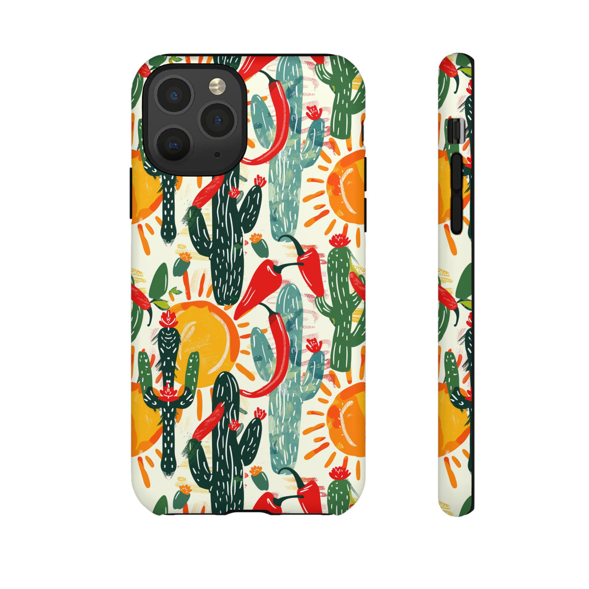 Cactuses, Peppers & Sun Pattern Phone Case – Vibrant Summer Design for Stylish Protection 2