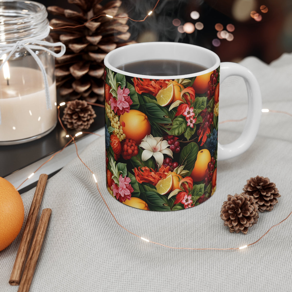 Vibrant Infinite Fruit Pattern Coffee Mug - Unique Ceramic Drinkware 741