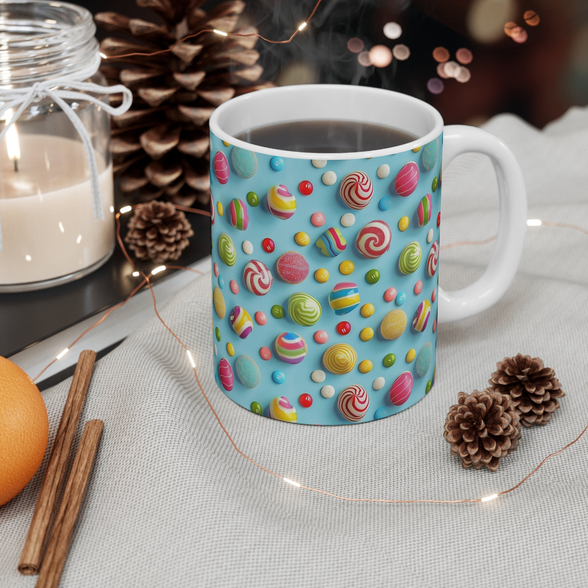 Colorful All-Over Candy Theme Coffee Mug Fun Ceramic Drinkware 078