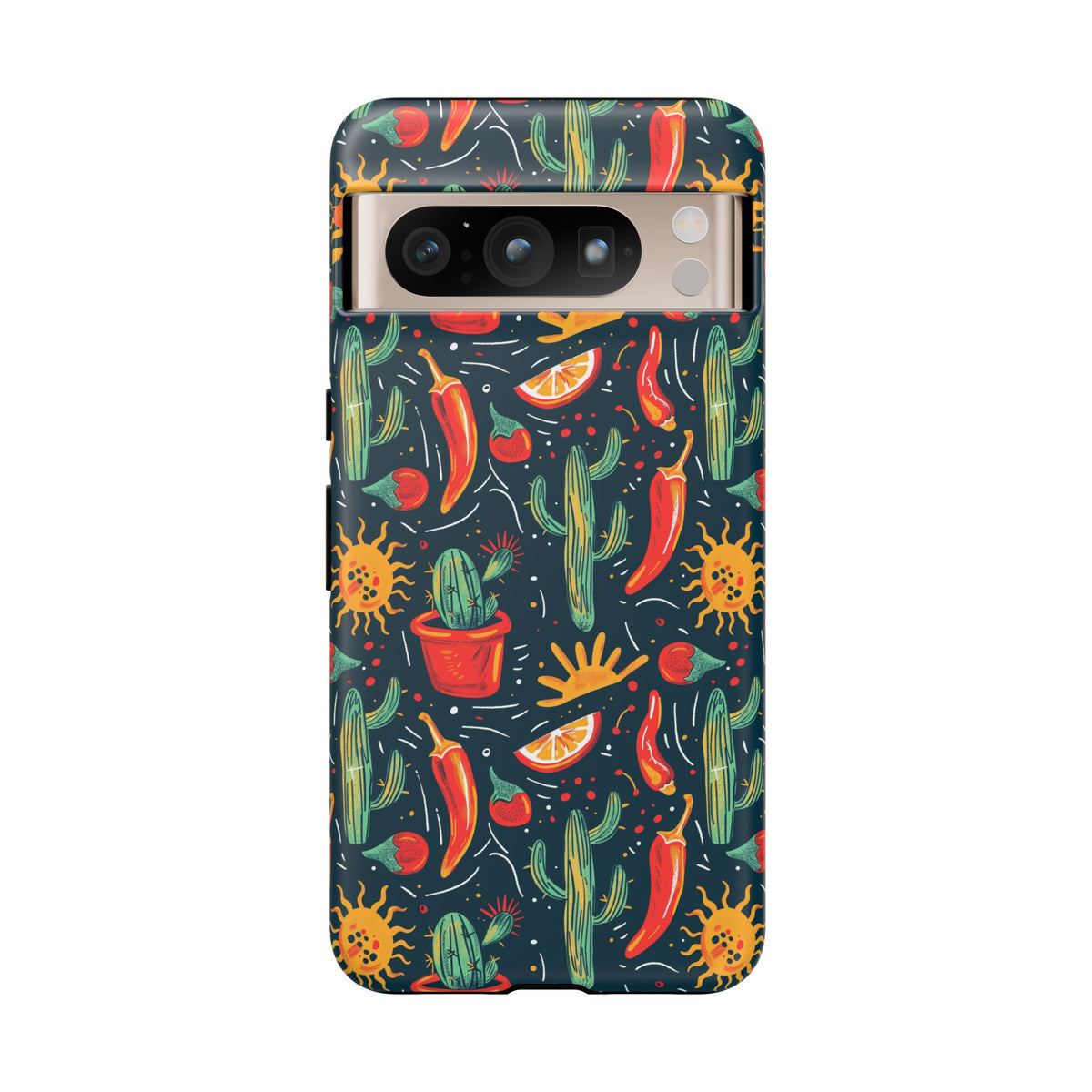 Cactuses, Peppers & Sun Pattern Phone Case – Vibrant Summer Design for Stylish Protection