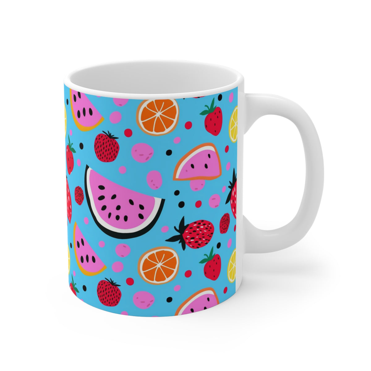Vibrant Infinite Fruit Pattern Coffee Mug - Unique Ceramic Drinkware 998