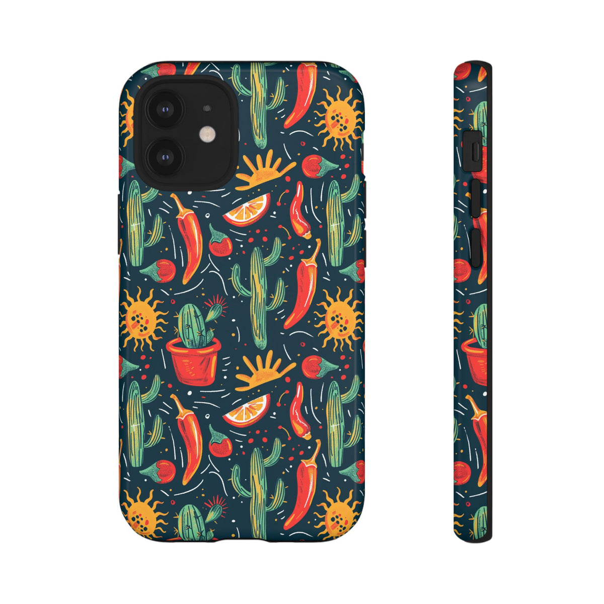 Cactuses, Peppers & Sun Pattern Phone Case – Vibrant Summer Design for Stylish Protection