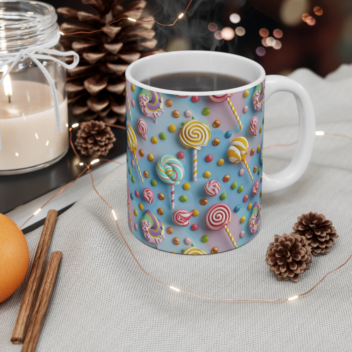 Colorful All-Over Candy Theme Coffee Mug Fun Ceramic Drinkware 118