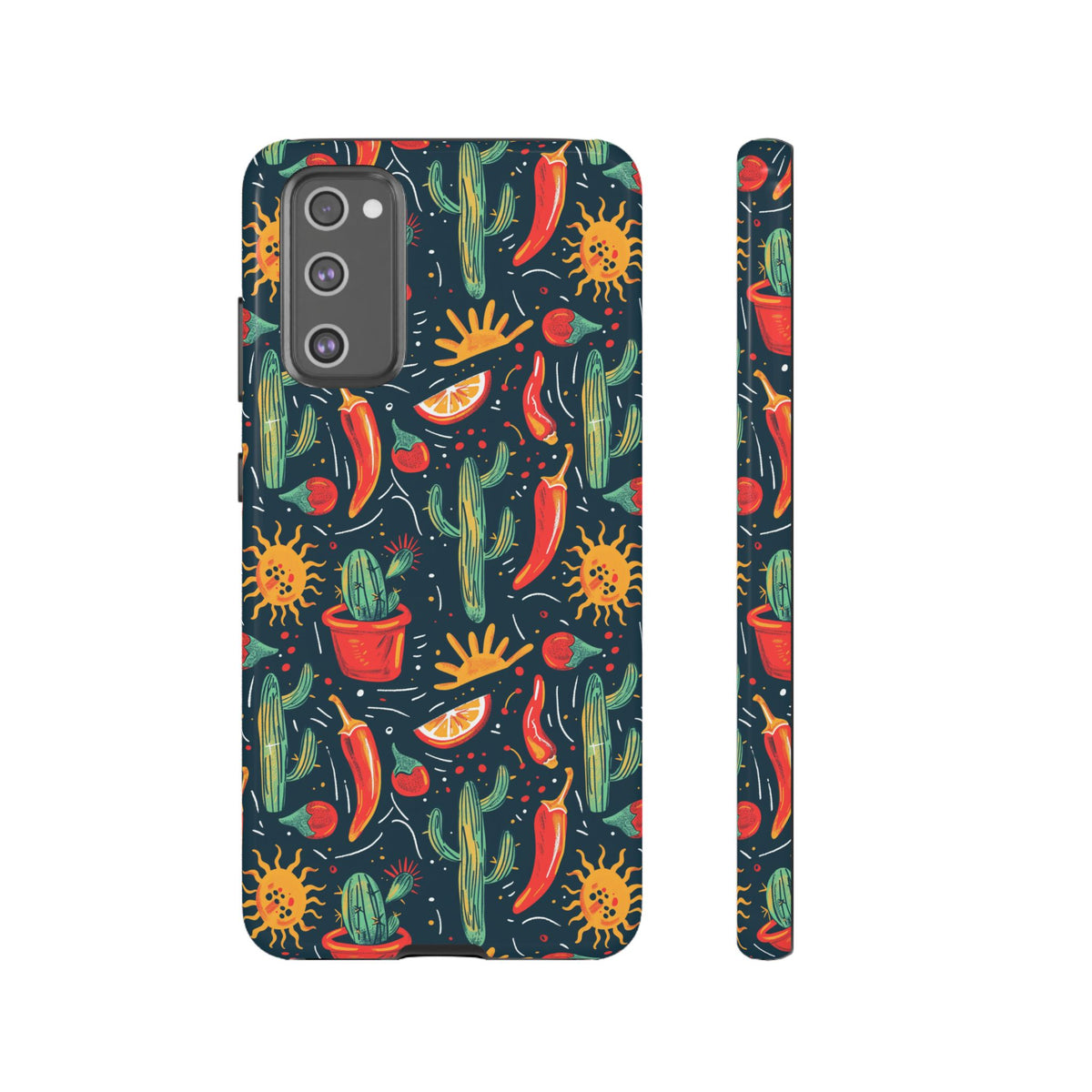 Cactuses, Peppers & Sun Pattern Phone Case – Vibrant Summer Design for Stylish Protection