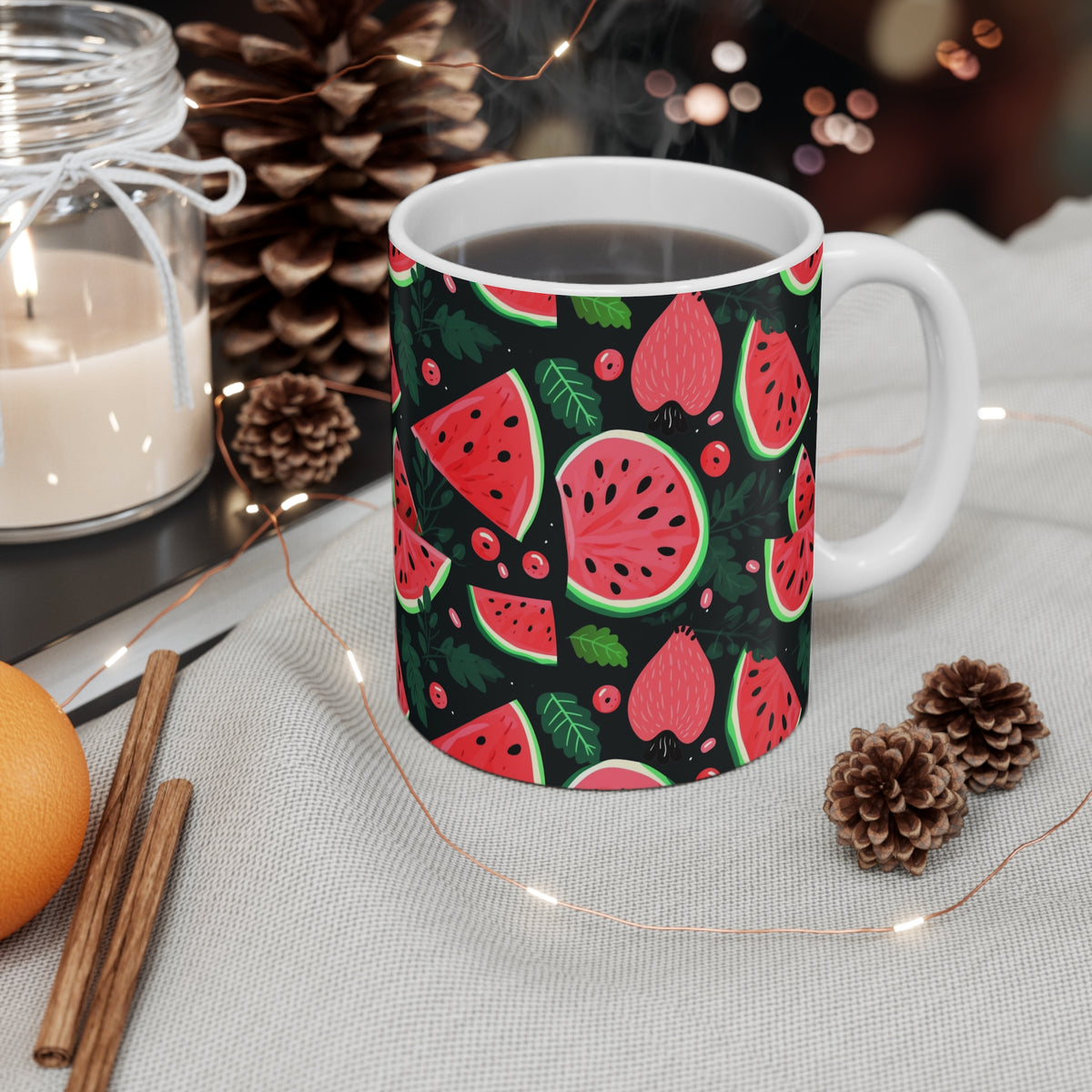 Vibrant Infinite Fruit Pattern Coffee Mug - Unique Ceramic Drinkware 994