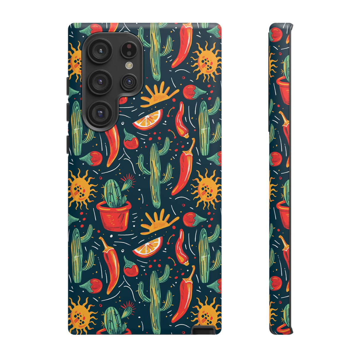 Cactuses, Peppers & Sun Pattern Phone Case – Vibrant Summer Design for Stylish Protection